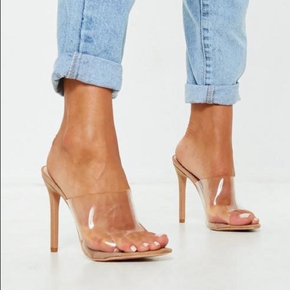 Nude pointed clear heels